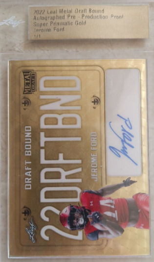 2022 Leaf Metal Draft Bound Super Gold Pre Production Proof Jerome Ford Auto 1/1