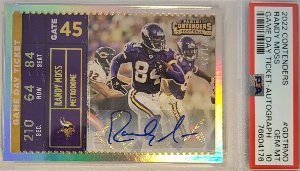 2022 Panini Contenders Game Day Ticket RANDY MOSS AUTO 21/25 Vikings EW3