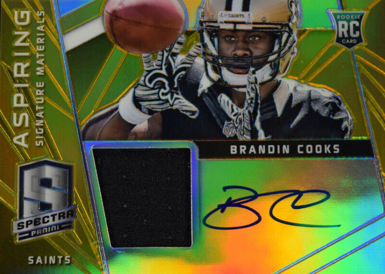 Brandin Cooks 2014 Panini Spectra Aspiring Rookie Jersey Autograph Gold Prizm /5