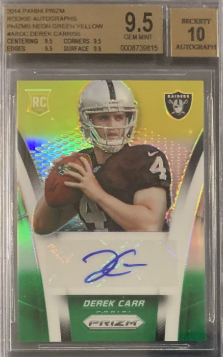 Derek Carr 2014 Prizm Rookie Auto #/50 Neon Green Yellow