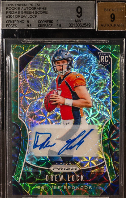 Drew Lock 2019 Panini Prizm Green Scope Prizm Rookie Auto RC