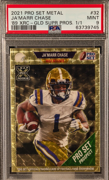 JA'MARR CHASE 2021 Leaf Pro Set Metal 1989 Gold Super Prospect XRC RC 1/1 PSA 9