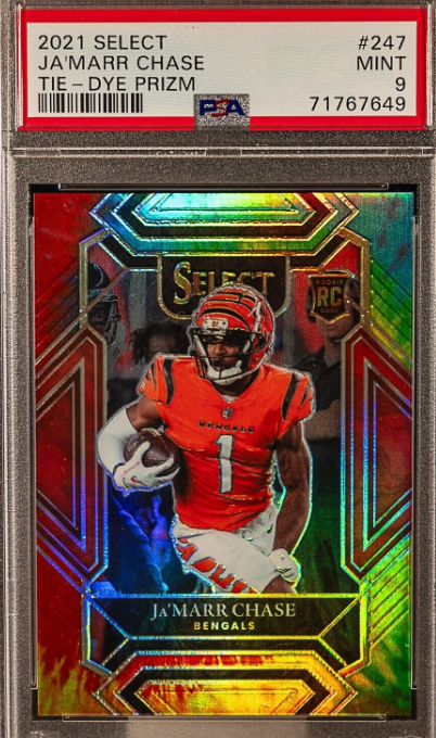 JA'MARR CHASE 2021 Panini Select 247 Tie-Dye Prizm RC 6/25 PSA 9 MINT