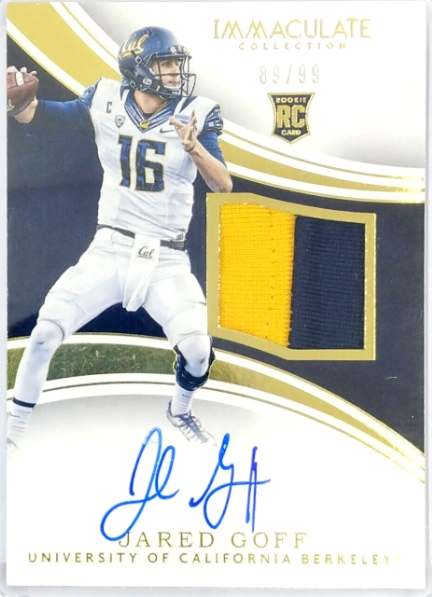 JARED GOFF 2016 Immaculate Collegiate #102 ROOKIE JERSEY PATCH AUTO /99 RPA