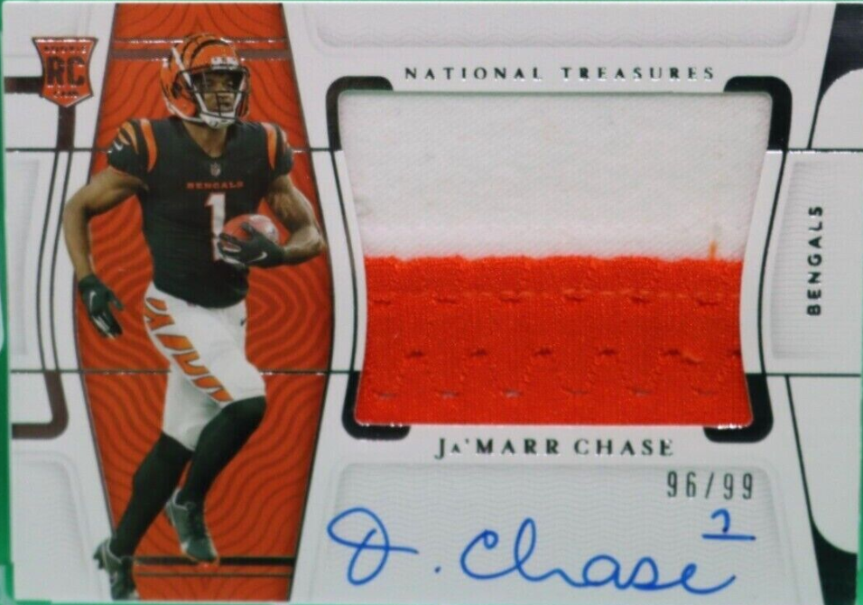 Ja'Marr Chase 2021 National Treasures Rookie 2 Color Patch Auto #96/99 OC