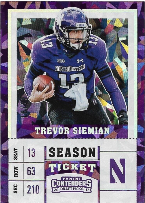 Trevor Siemian 2017 Contenders Draft Picks #98. Season Cracked Ice Ticket #18/23