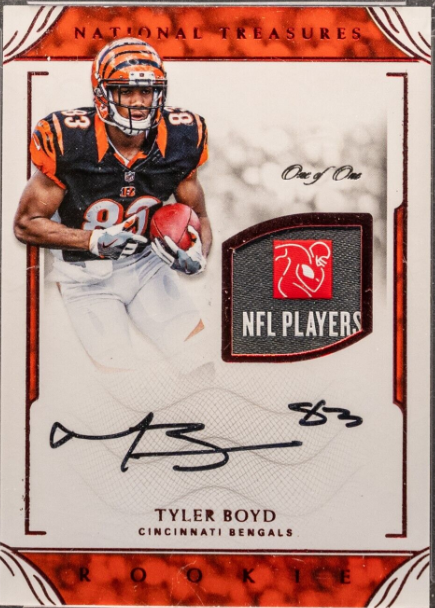 Tyler Boyd 2016 National Treasures Rookie NFLPA Laundry Tag Patch Auto RC 1/1