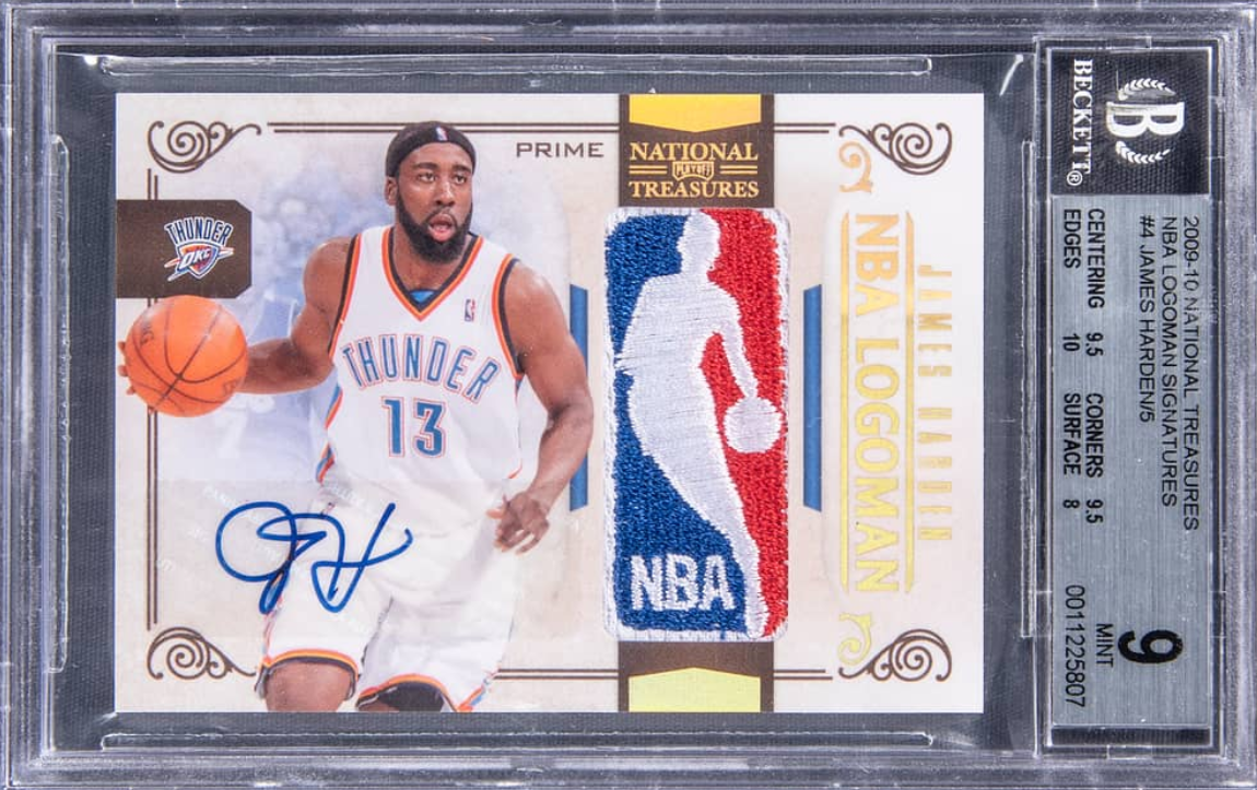 2009-10 Panini National Treasures NBA Logoman Signatures #4 James Harden Signed Logoman Patch Rookie Card (#1/5)