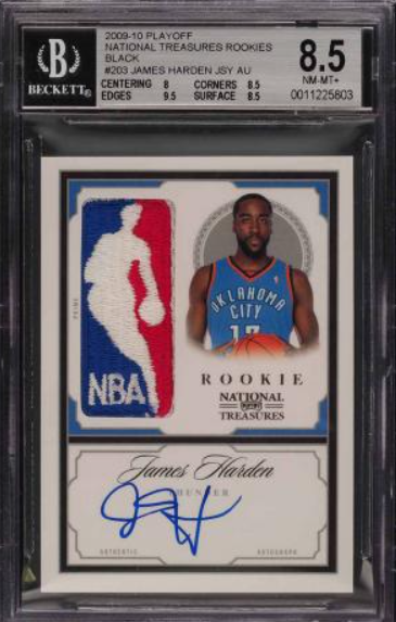 2009 National Treasures Black James Harden RC AUTO LOGOMAN PATCH 1/1 BGS 8.5