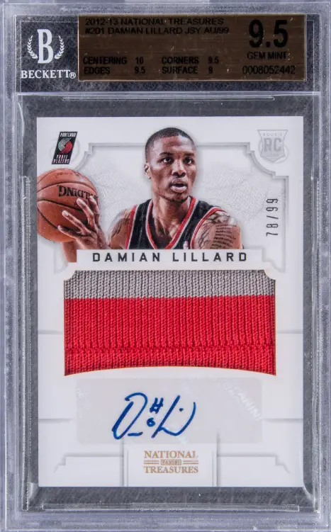 2012-13 National Treasures #201 Damian Lillard Signed Jersey Patch Rookie Card