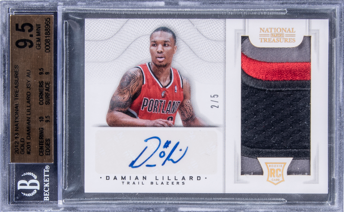 2012-13 Panini National Treasures Gold #201 Damian Lillard Signed Patch Rookie Card