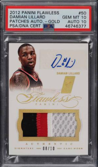 2012 Panini Flawless Gold Damian Lillard ROOKIE PATCH PSA/DNA 10 AUTO