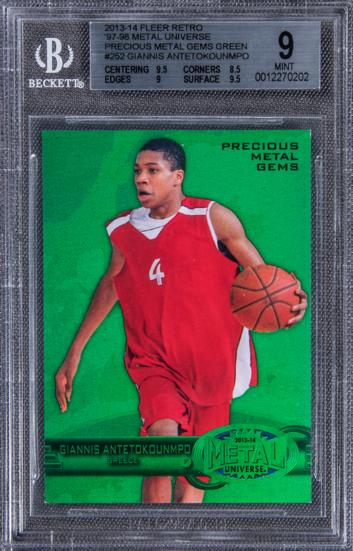 2013-14 Fleer Retro Metal Universe Precious Metals Gems Green #252 Giannis Antetokounmpo Rookie Card