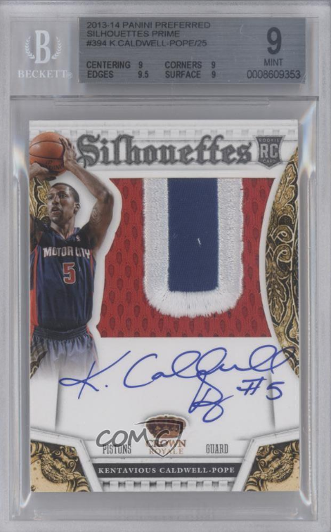 2013 Panini Preferred 21/25 Kentavious Caldwell-Pope BGS 9 Rookie Patch Auto RC