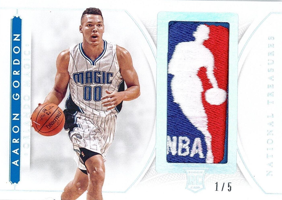 2014-15 Aaron Gordon #1/5 Logoman National Treasures Rookie Rc Patch Magic 1/1