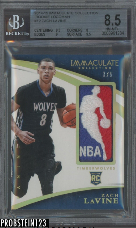 2014-15 Immaculate Zach LaVine RC Rookie NBA LOGOMAN Patch 3/5 BGS 8.5 w/ 9.5