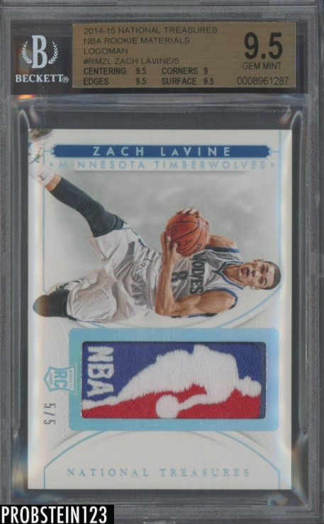 2014-15 National Treasures Zach LaVine RC Rookie NBA LOGOMAN Patch 5/5 BGS 9.5