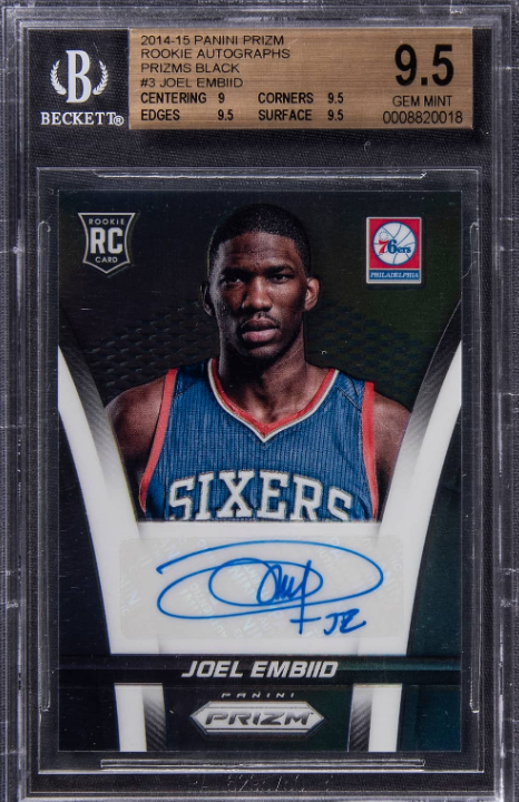 2014-15 Panini Prizm Rookie Autographs Black Prizm #3 Joel Embiid Signed Rookie Card (#1/1)