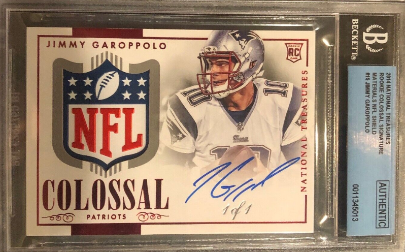 2014 National Treasures Jimmy Garoppolo NFL Shield RPA Rookie Auto 1/1 Patch