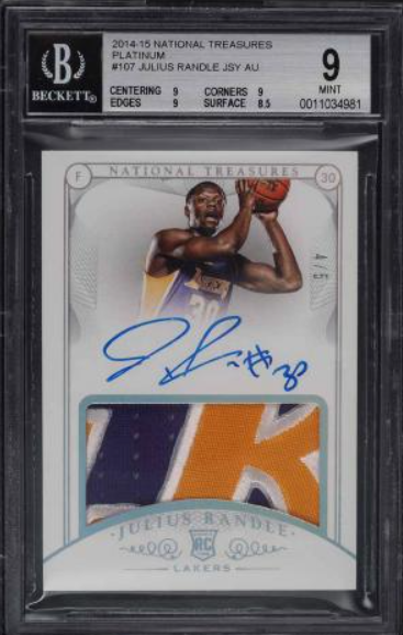 2014 National Treasures Platinum Julius Randle ROOKIE RC PATCH AUTO /5 BGS 9 MT