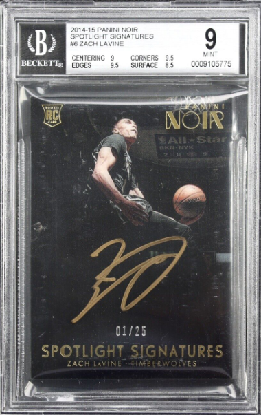 2014 Noir Zach LaVine Rc Rookie Spotlight Gold Pen #6 Auto 1/25 BGS9 W/9.5