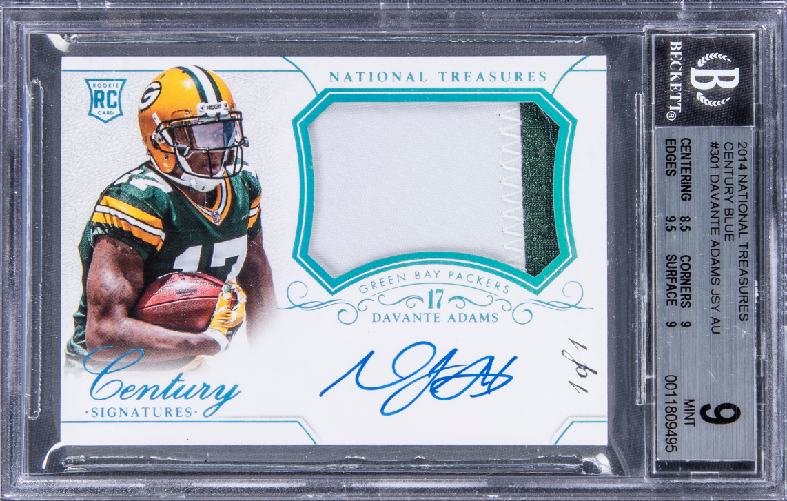 2014 Panini National Treasures #301 Davante Adams Signed Patch Rookie Card (#1/1) 2014 Panini National Treasures #301 Davante Adams Signed Patch Rookie Card (#1/1) 