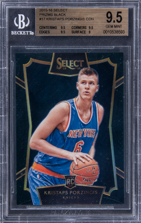 2015-16 Panini Select Prizms Black #17 Kristaps Porzingis Rookie Card (#1/1) - BGS GEM MINT 9.5