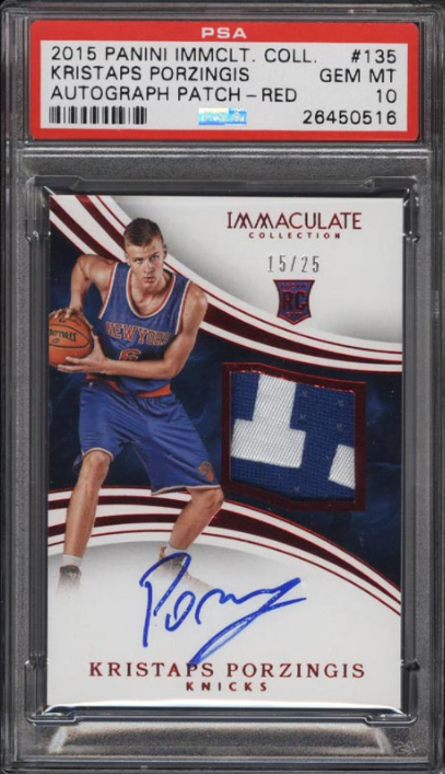 2015 Immaculate Collection Red Kristaps Porzingis RC AUTO PATCH /25 PSA 10