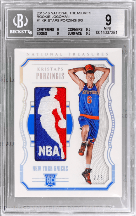 2015 National Treasures #1 Kristaps Porzingis Rookie Logoman /3 BGS 9