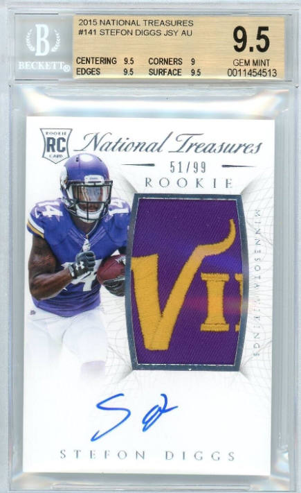 2015 National Treasures Rookie Auto Patch #141 STEFON DIGGS BGS 9.5