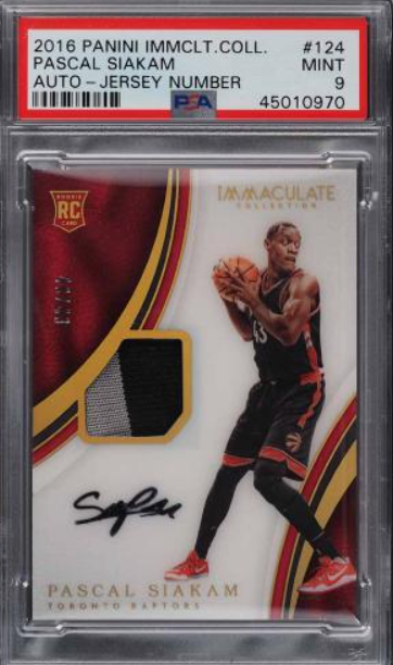 2016 Immaculate Jersey Number Pascal Siakam ROOKIE PATCH AUTO /43 #124 PSA 9