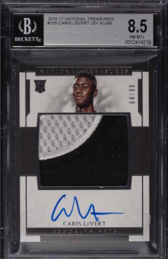 2016 National Treasures Caris Levert ROOKIE RC PATCH AUTO /99 #105 BGS 8.5 NMMT+