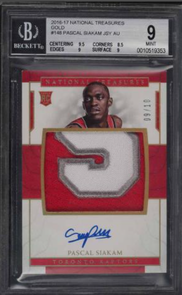 2016 National Treasures Gold Pascal Siakam ROOKIE RC PATCH AUTO /10 #148 BGS 9