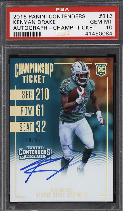 2016 Panini Contenders Championship Kenyan Drake ROOKIE AUTO /99 PSA 10