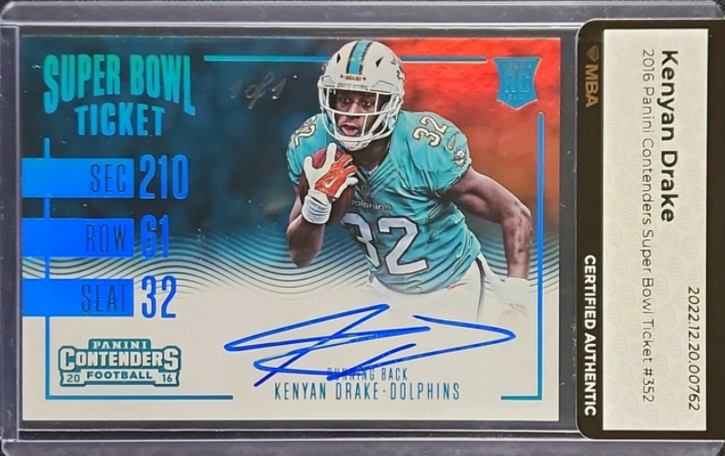 2016 Panini Contenders Super Bowl Kenyan Drake ROOKIE AUTO 1/1 #352 MBA AUTH