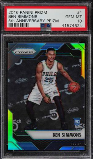 2016 Panini Prizm 5th Anniversary Prizms Ben Simmons ROOKIE RC /5 PSA 10