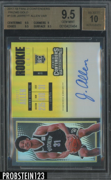 2017-18 Contenders Gold Prizm Ticket Jarrett Allen RC /10 BGS 9.5 w/ 10 AUTO