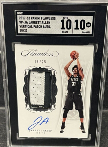 2017-18 Flawless Jarrett Allen SGC 10/10 Rookie Patch Auto /25 RPA Nets Cavalier