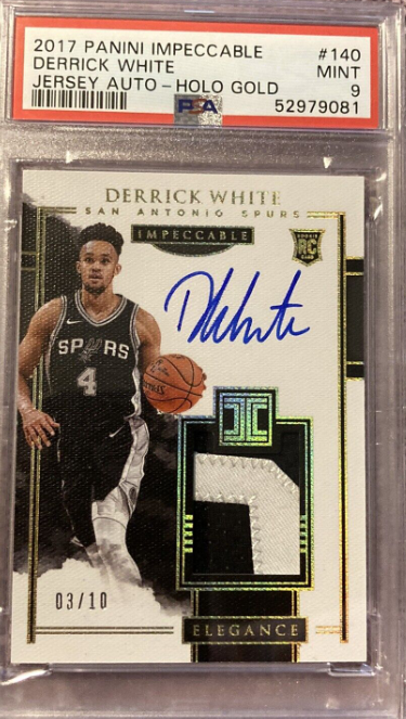 2017-18 Impeccable Derrick White #140 RPA RC Patch Auto Gold SSP 3/10 PSA 9 Spur