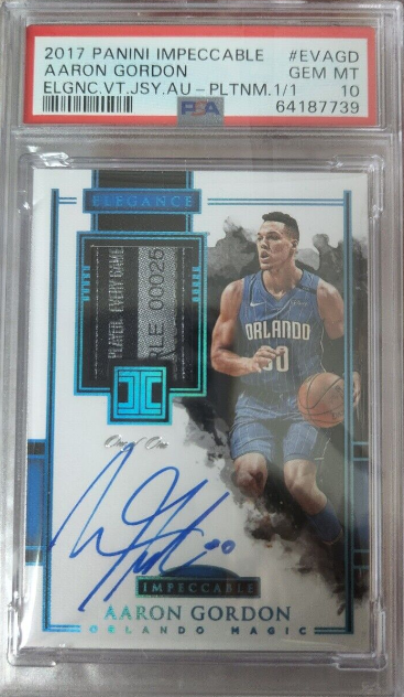 2017-18 Panini Impeccable Aaron Gordon 1/1 Laundary Tag Patch Auto PSA 10