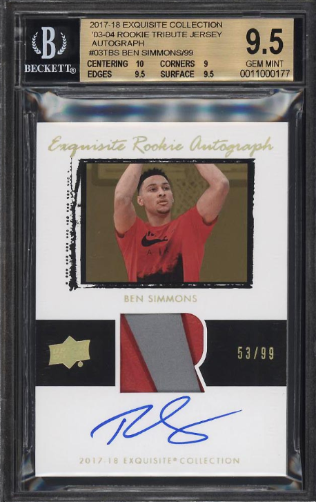 2017 Exquisite Collection Tribute Ben Simmons RC AUTO PATCH /99 BGS 9.5