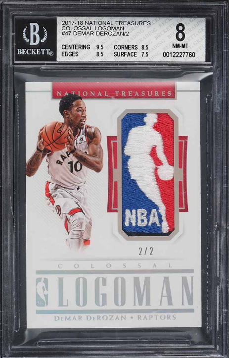 2017 National Treasures Colossal DeMar Derozan NBA LOGOMAN PATCH /2 #CL-47 BGS 8