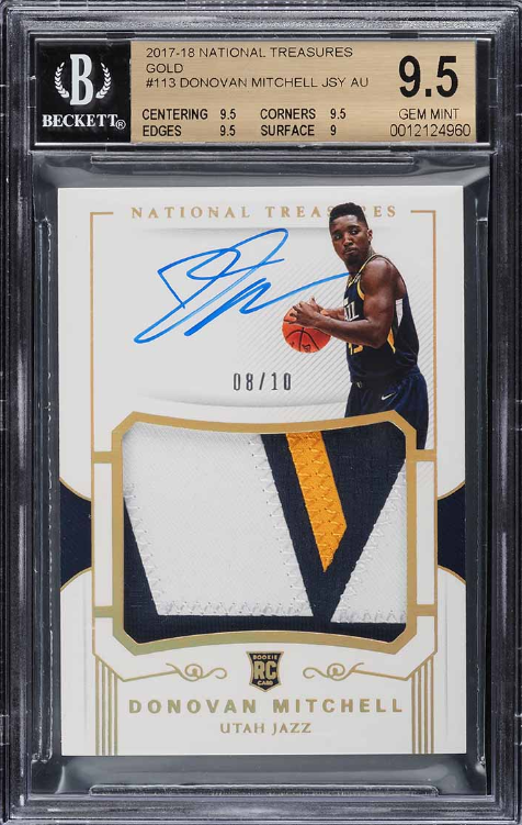 2017 National Treasures Gold Donovan Mitchell ROOKIE PATCH AUTO /10 BGS 9.5