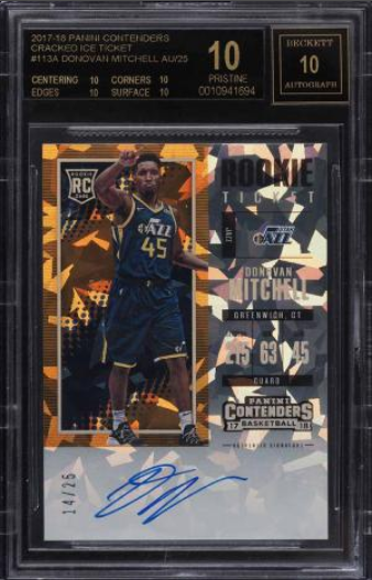 2017 Panini Contenders Cracked Ice Donovan Mitchell ROOKIE RC AUTO /25 BGS 10