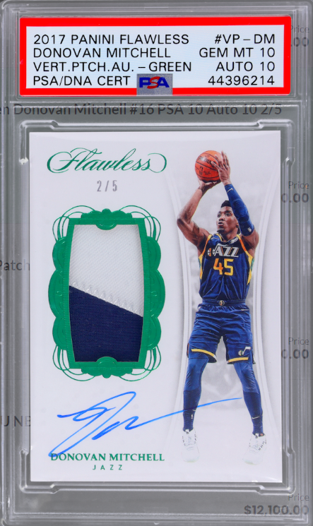 2017 Panini Flawless Vertical Patch Autograph Green Donovan Mitchell #16 PSA 10 Auto 10 2/5