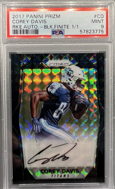 2017 Panini Prizm COREY DAVIS #1/1 Black Finite Prizm Rookie Auto PSA 9 Mint