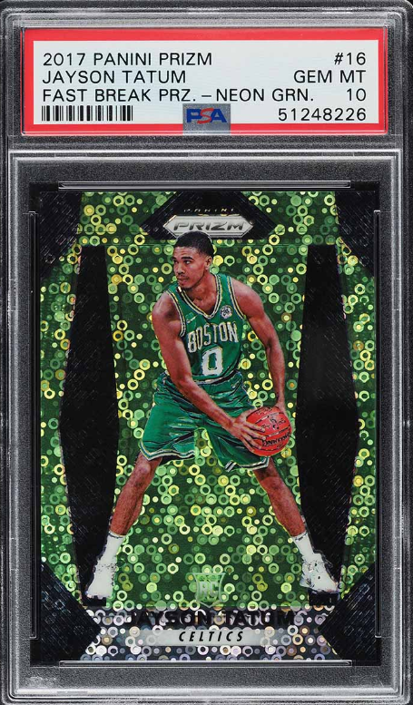 2017 Panini Prizm Fast Break Neon Green Prizms Jayson Tatum ROOKIE /5 #15 PSA 10