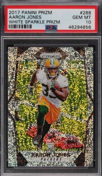 2017 Panini Prizm White Sparkle Prizms Aaron Jones ROOKIE RC #288 PSA 10 GEM MT