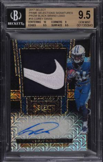 2017 Select Prime Black Prizms Corey Davis ROOKIE RC PATCH AUTO 1/1 #18 BGS 9.5