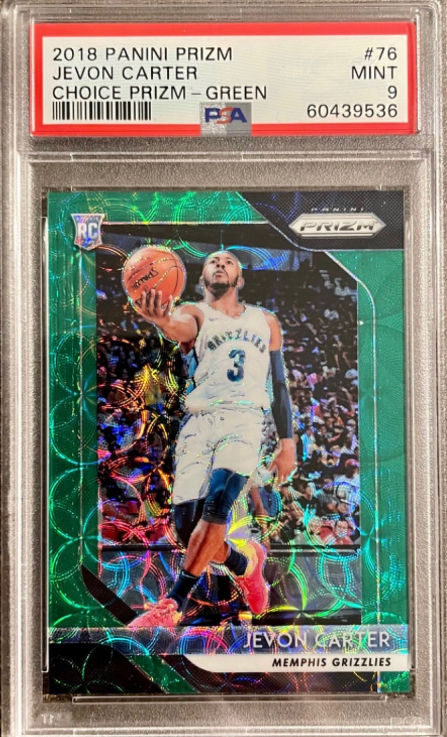 2018-19 Jevon Carter Rookie Green Scope Prizm 3/8 Jersey Number PSA 9